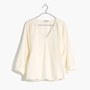 Madewell V-Neck 3/4 Balloon Sleeve Raglan Peasant Top Stripe Lighthouse Cream S